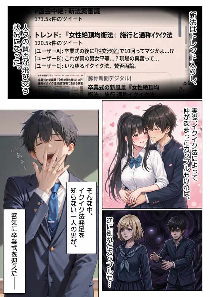絶頂が義務化された世界で公開セックスしたら…ジト目まぐろ彼女がまさかの連続中イキ潮だくSEXに溺れた話